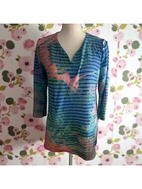 SOFT SURROUNDINGS Tropical Striped Tunic Top Size L